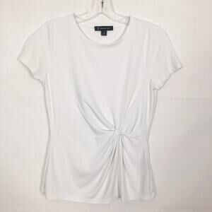 INC Twist Front Crew Neck White Top Size PS